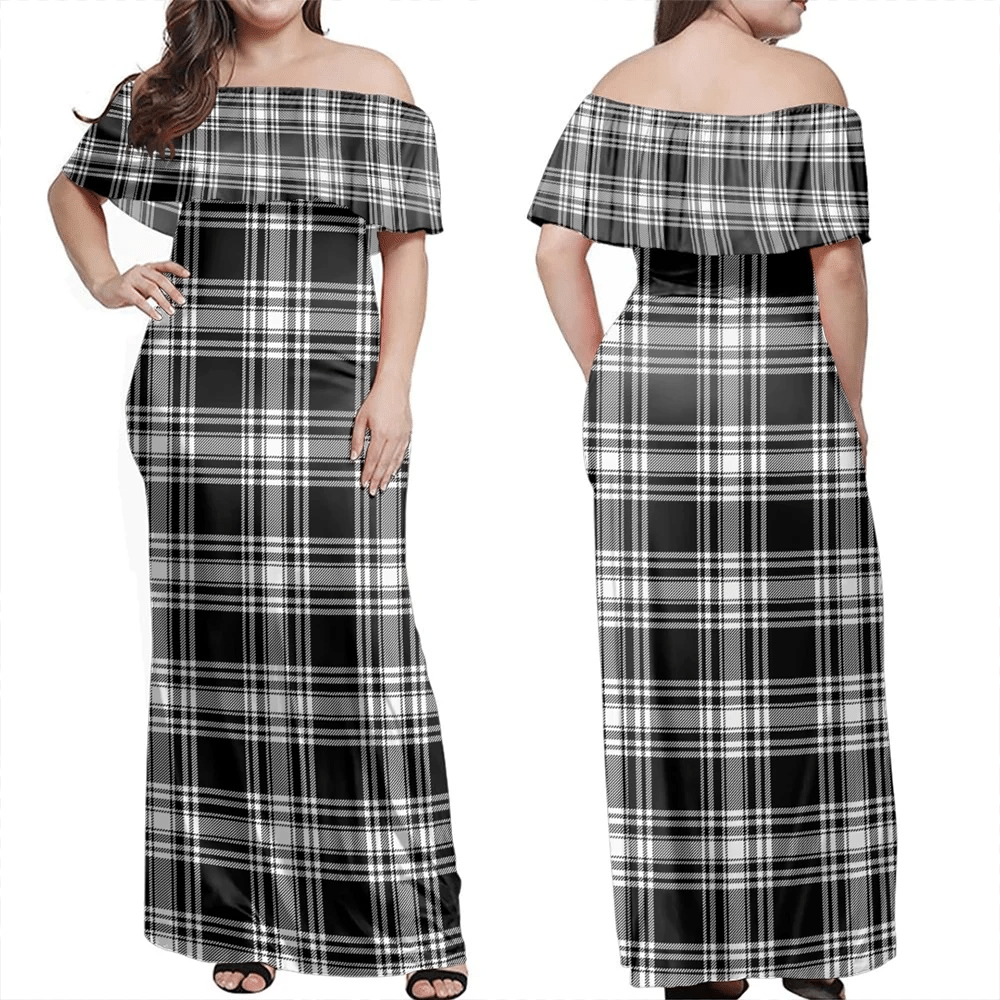 Clan Menzies Black & White Modern Tartan Hawaii Dress EH46 Clan Menzies Tartan Hawaii Dress