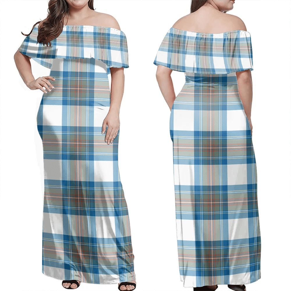 Clan Stewart Muted Blue Tartan Hawaii Dress XG92 Clan Stewart Tartan Hawaii Dress