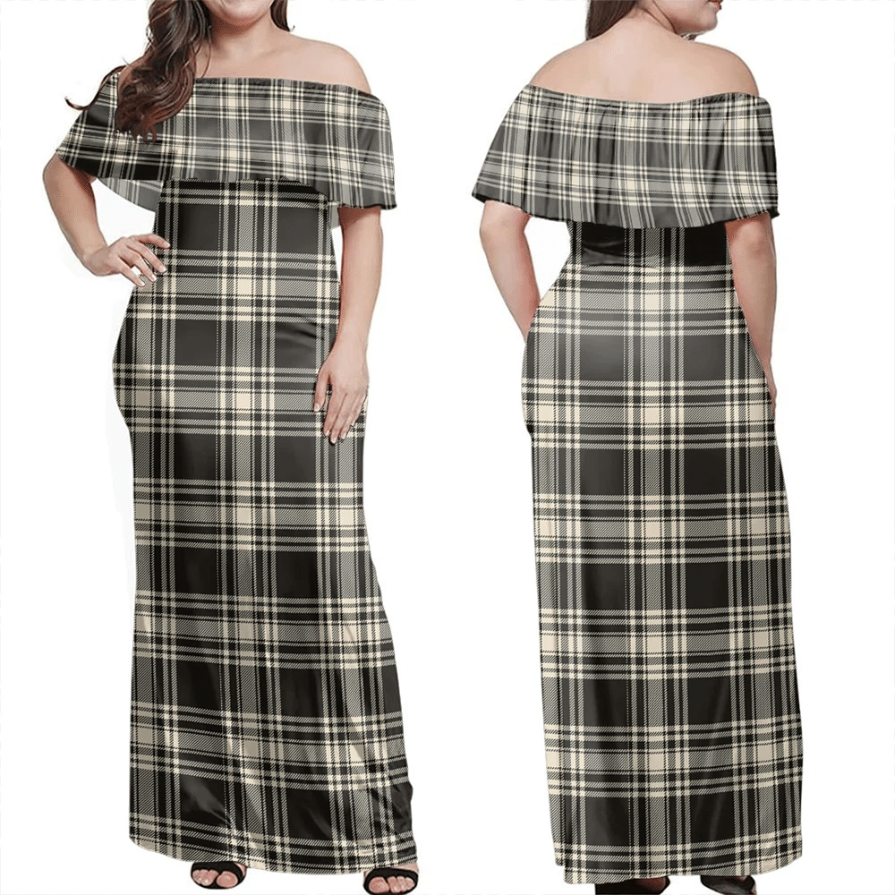 Clan Menzies Black & White Ancient Tartan Hawaii Dress JW64 Clan Menzies Tartan Hawaii Dress