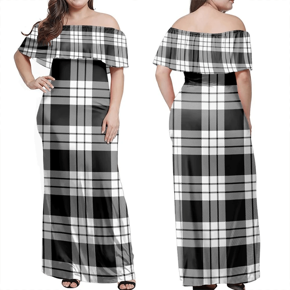 Clan MacFarlane Black & White Ancient Tartan Hawaii Dress EC58 Clan MacFarlane Tartan Hawaii Dress