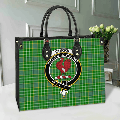 Clan Currie Tartan Crest Leather Bag