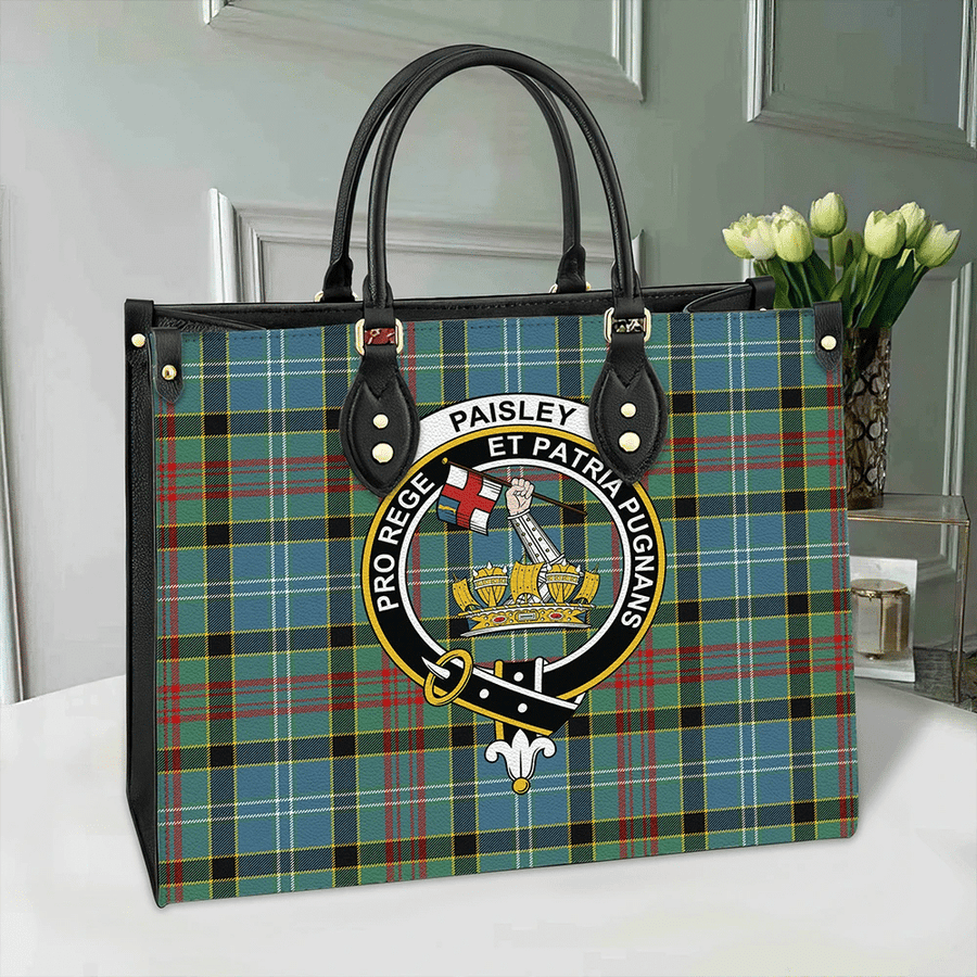 Clan Paisley District Tartan Crest Leather Bag