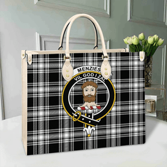 Clan Menzies Black & White Modern Tartan Crest Leather Bag FO96 Clan Menzies Tartan Today