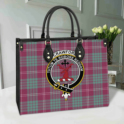 Clan Crawford Ancient Tartan Crest Leather Bag