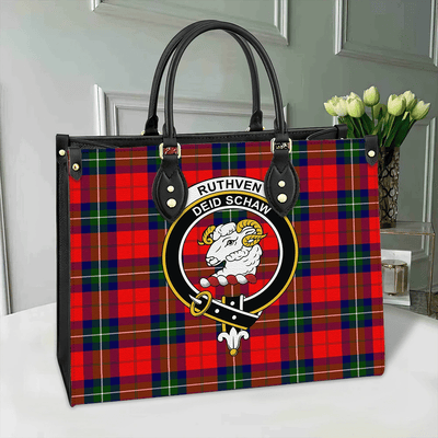 Clan Ruthven Modern Tartan Crest Leather Bag