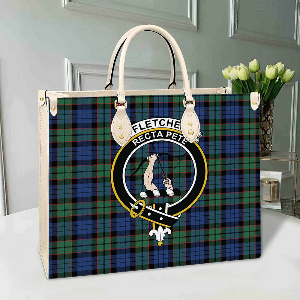 Clan Fletcher Ancient Tartan Crest Leather Bag AZ68 Clan Fletcher Tartan Today