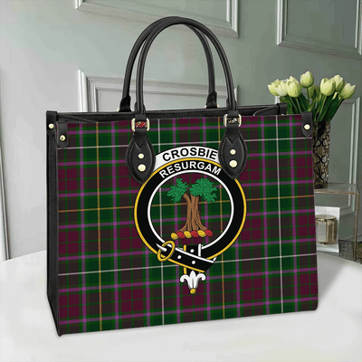Clan Crosbie Tartan Crest Leather Bag