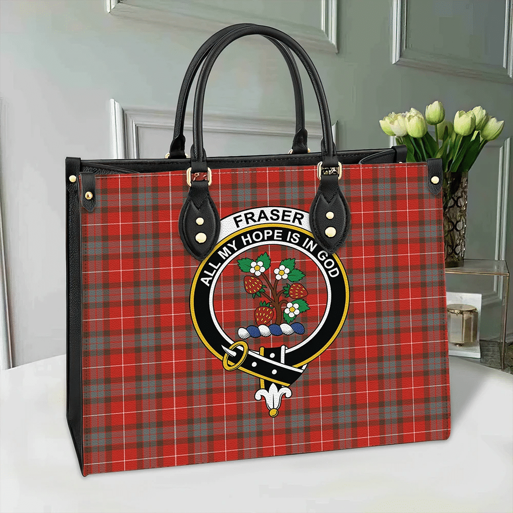 Clan Fraser Weathered Tartan Crest Leather Bag KK66 Clan Fraser Tartan Today