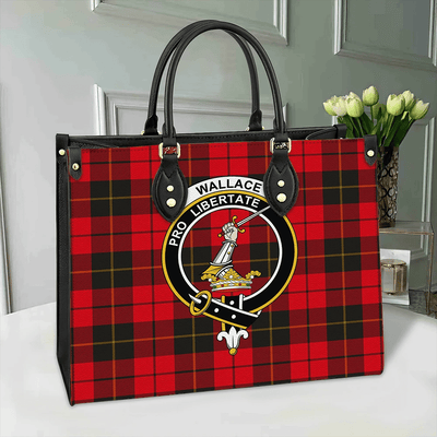 Clan Wallace Weathered Tartan Crest Leather Bag