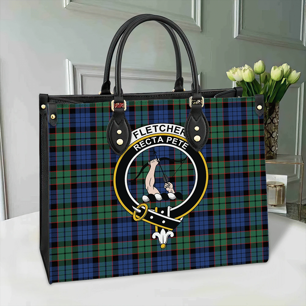 Clan Fletcher Ancient Tartan Crest Leather Bag AZ68 Clan Fletcher Tartan Today