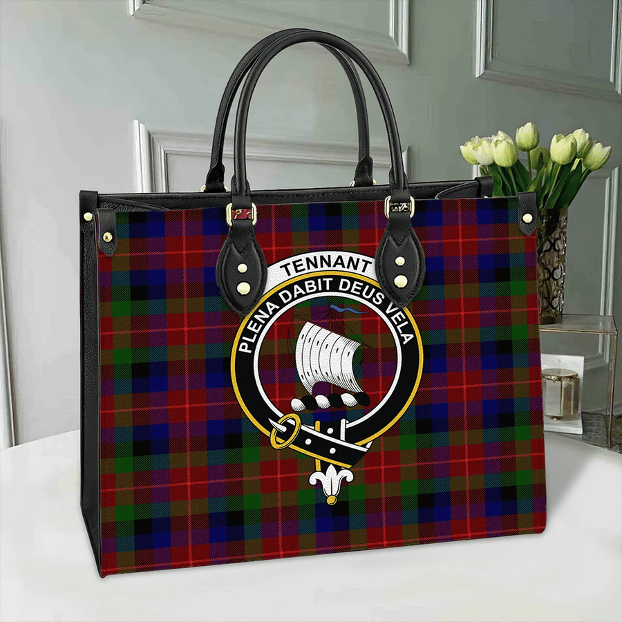 Clan Tennant Tartan Crest Leather Bag