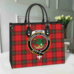 Clan Seton Modern Tartan Crest Leather Bag TF55 Clan Seton Tartan Today