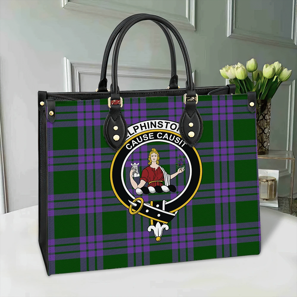Clan Elphinstone Tartan Crest Leather Bag AI53 Clan Elphinstone Tartan Today