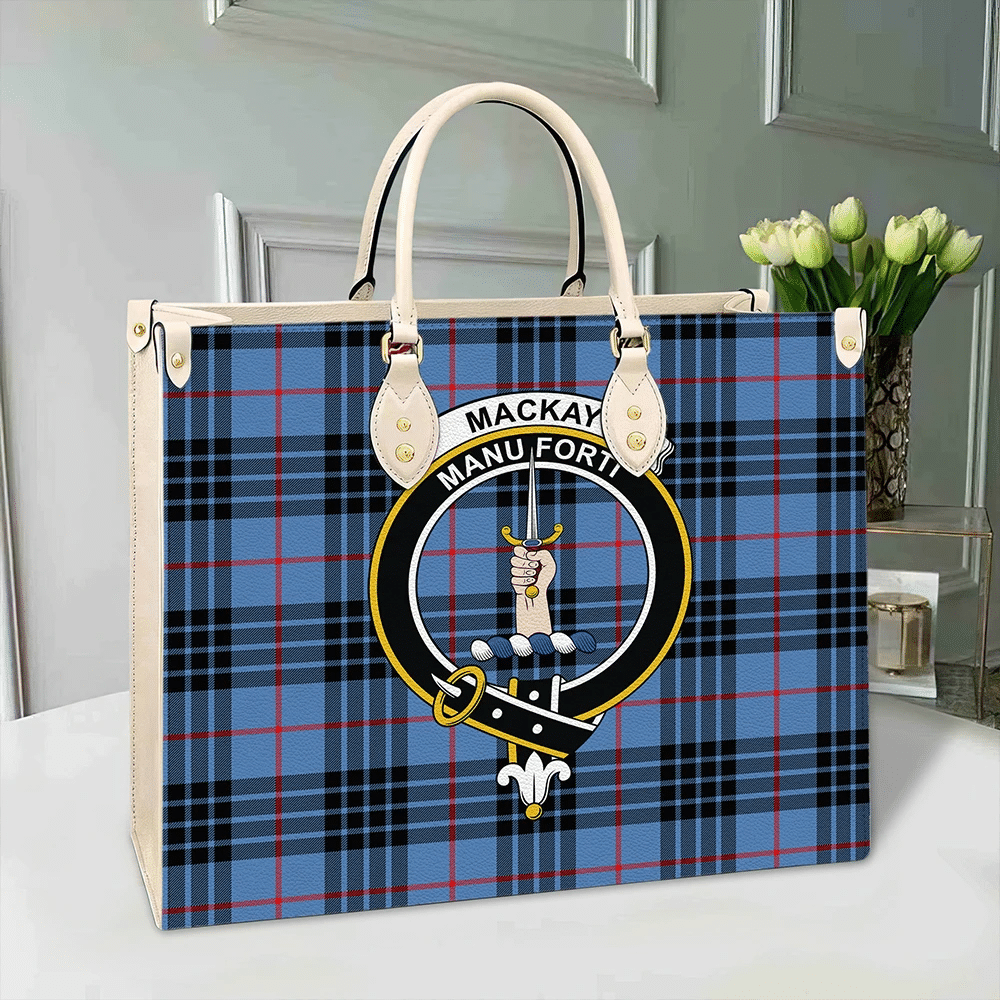 Clan MacKay Blue Tartan Crest Leather Bag LK73 Clan MacKay Tartan Today