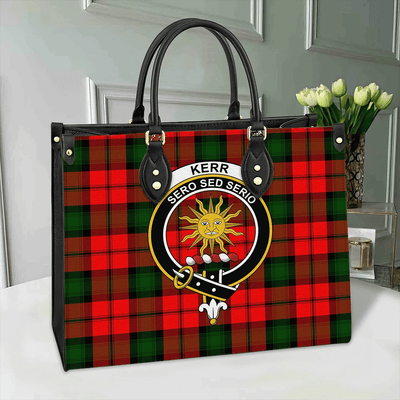 Clan Kerr Modern Tartan Crest Leather Bag