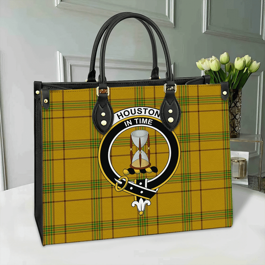 Clan Houston Tartan Crest Leather Bag