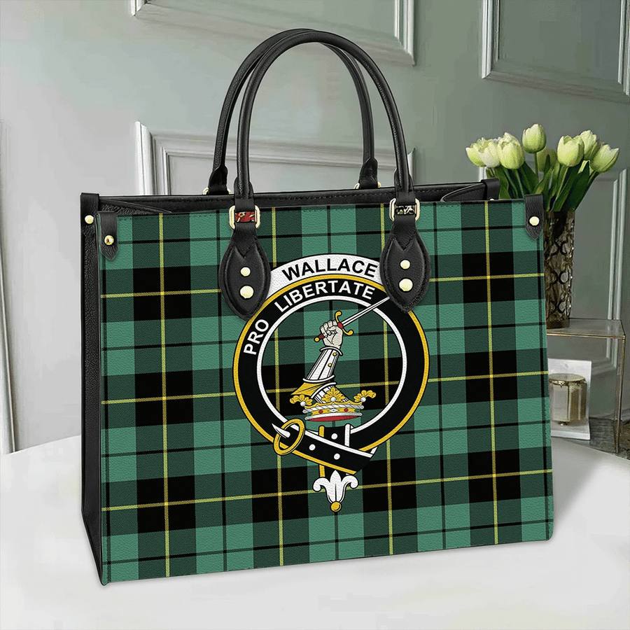 Clan Wallace Hunting Ancient Tartan Crest Leather Bag
