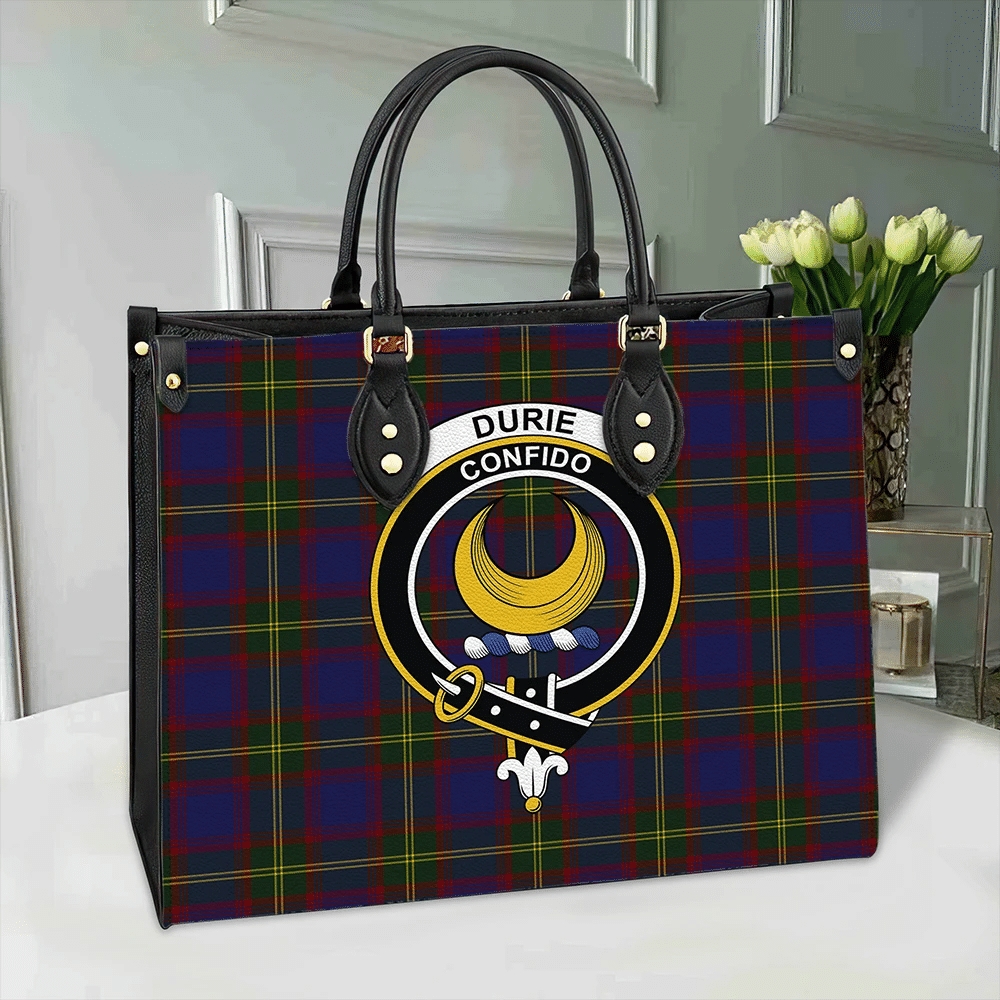 Clan Durie Tartan Crest Leather Bag ST57 Clan Durie Tartan Today