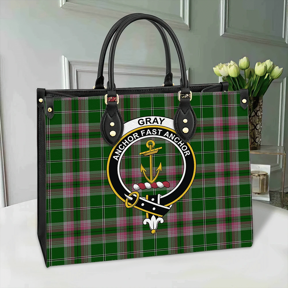 Clan Gray Tartan Crest Leather Bag AT96 Clan Gray Tartan Today