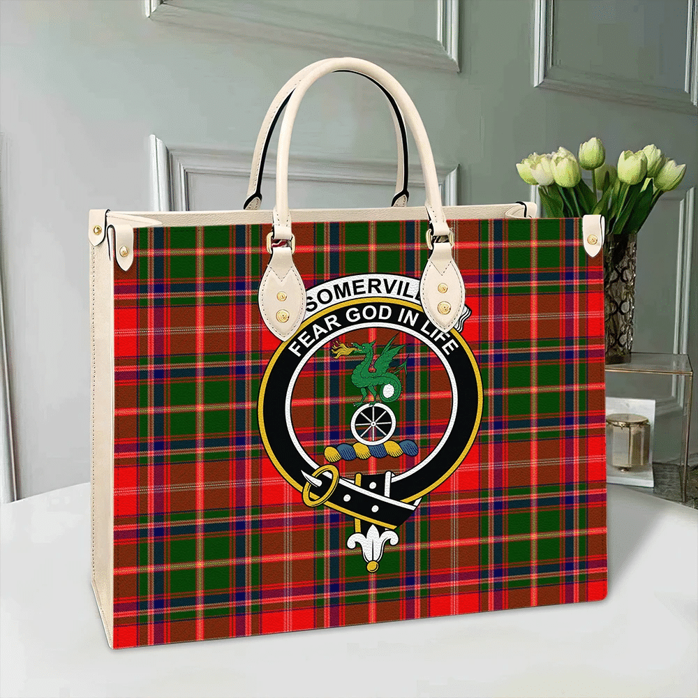 Clan Somerville Modern Tartan Crest Leather Bag FR60 Clan Somerville Tartan Today