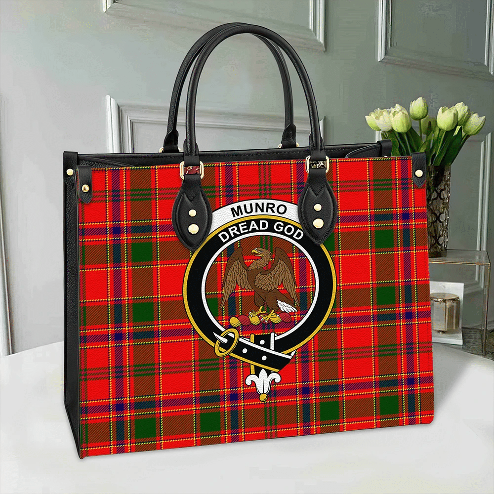 Clan Munro Modern Tartan Crest Leather Bag AX72 Clan Munro Tartan Today