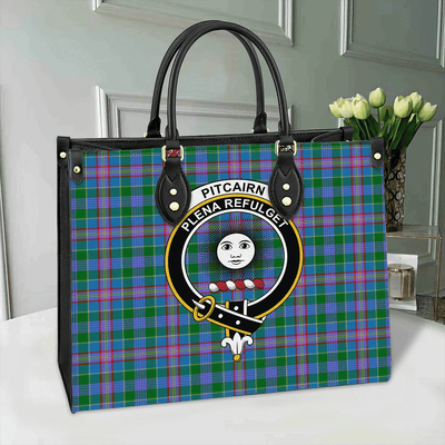Clan Pitcairn Hunting Tartan Crest Leather Bag