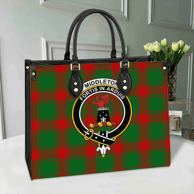Clan Middleton Modern Tartan Crest Leather Bag