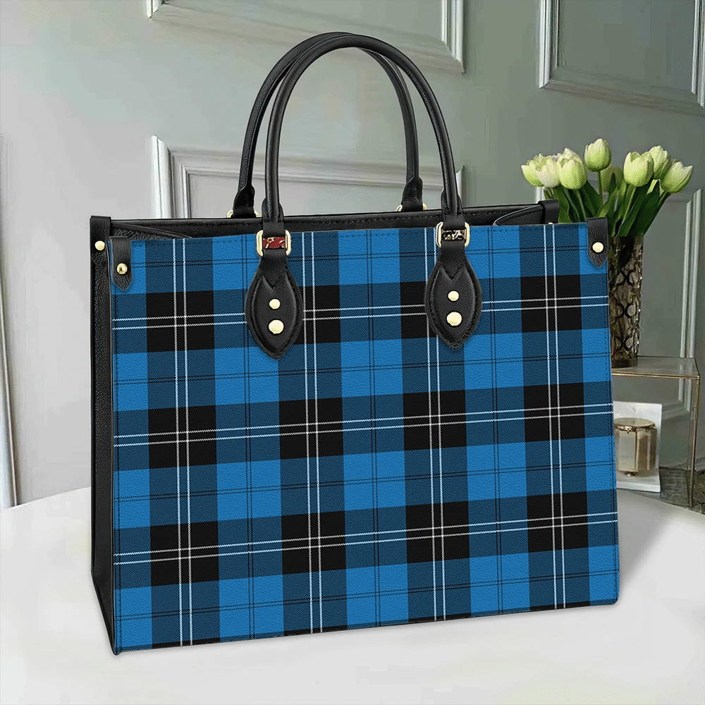 Clan Ramsay Blue Ancient Tartan Leather Bag MT69 Clan Ramsay Tartan Today