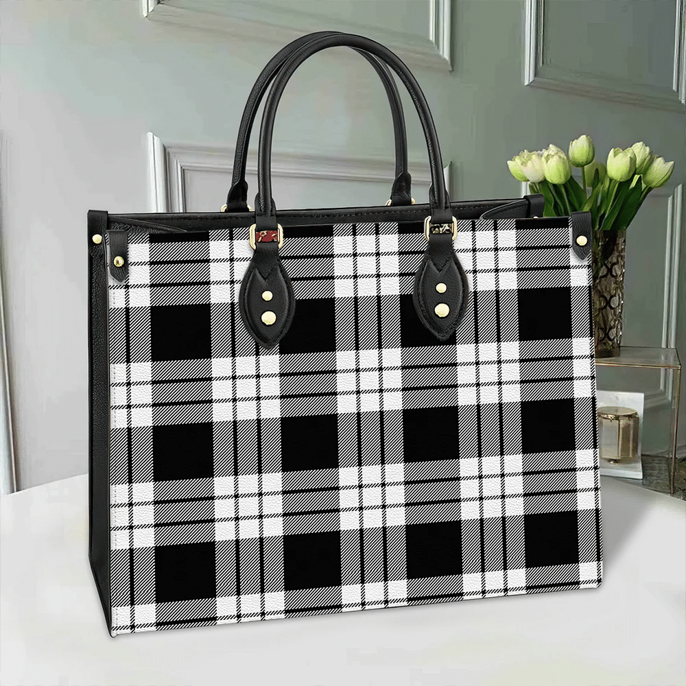 Clan MacFarlane Black & White Ancient Tartan Leather Bag LW43 Clan MacFarlane Tartan Today