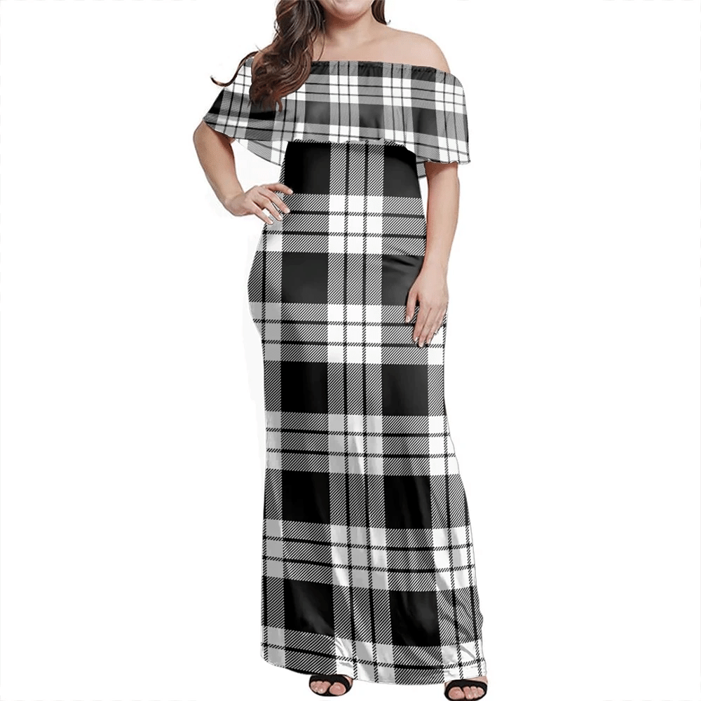 Clan MacFarlane Black & White Ancient Tartan Hawaii Dress EC58 Clan MacFarlane Tartan Hawaii Dress