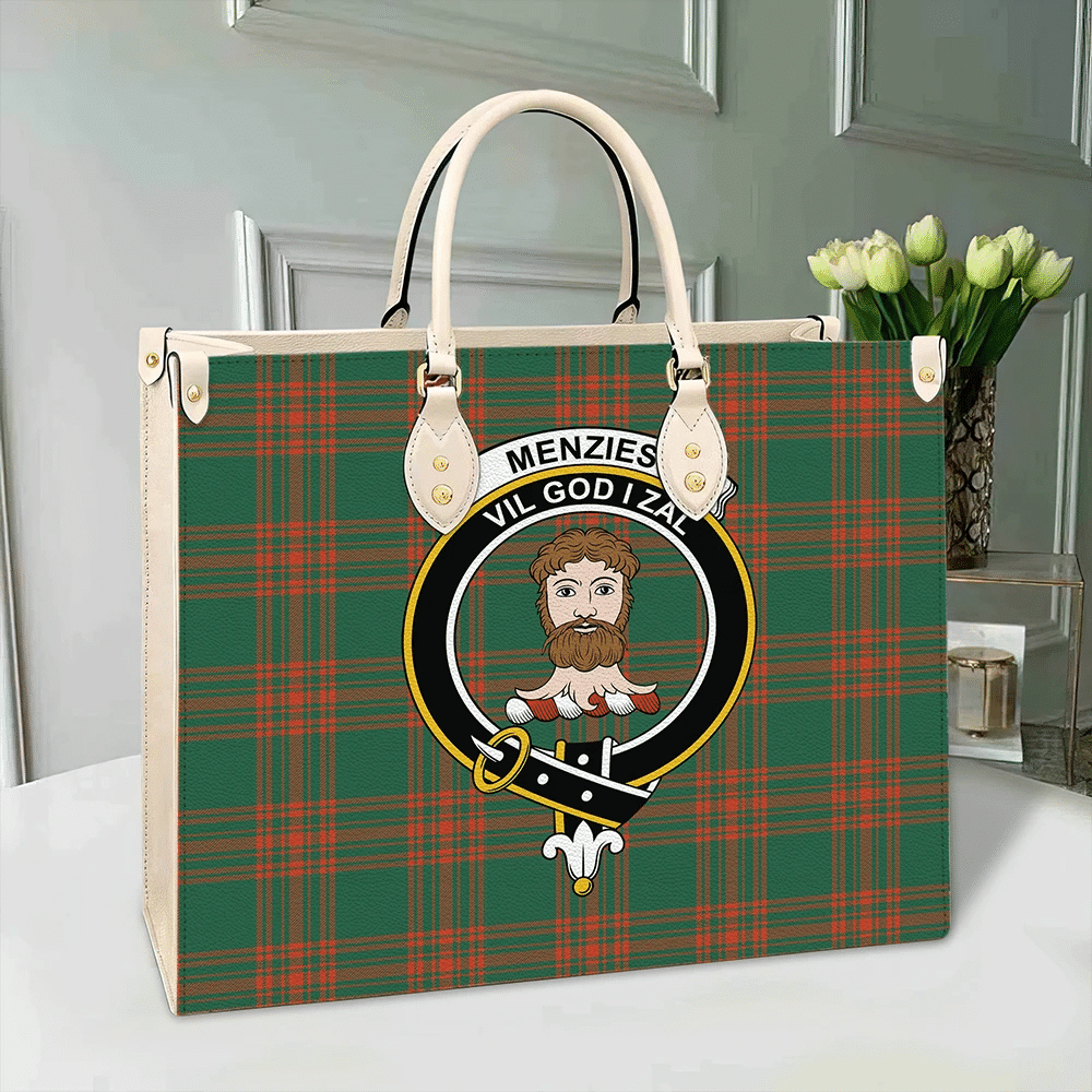 Clan Menzies Green Ancient Tartan Crest Leather Bag LZ30 Clan Menzies Tartan Today