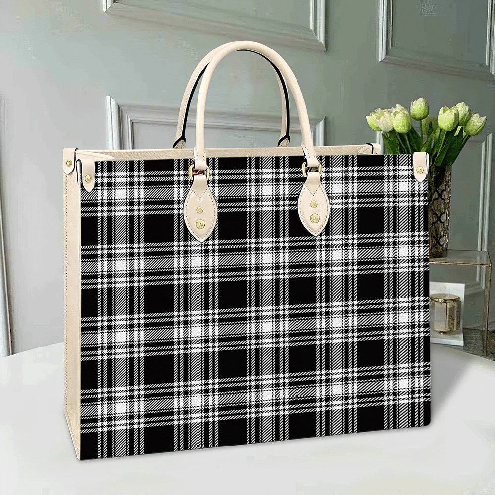 Clan Menzies Black & White Modern Tartan Leather Bag FL83 Clan Menzies Tartan Today