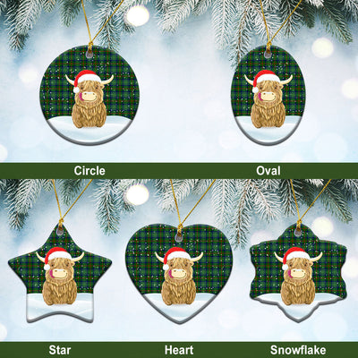 Clan Cranstoun Tartan Christmas Ceramic Ornament Highland Cows Style