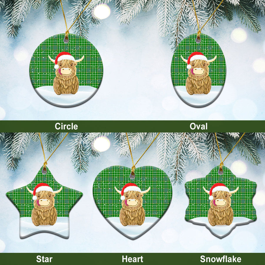 Clan Currie or Curry Tartan Christmas Ceramic Ornament Highland Cows Style CF83 Currie or Curry Tartan Tartan Ornament