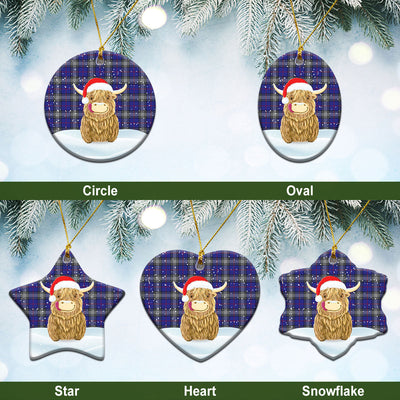 Clan Kinnaird Tartan Christmas Ceramic Ornament Highland Cows Style