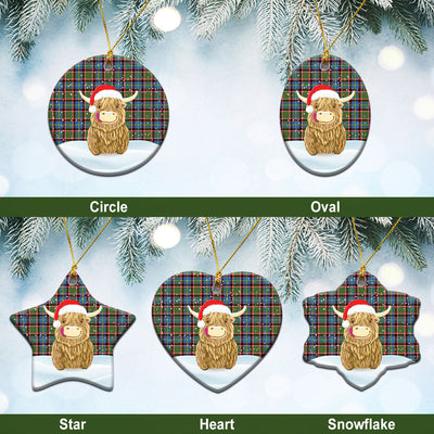 Clan Norvel (or Norvill) Tartan Christmas Ceramic Ornament Highland Cows Style