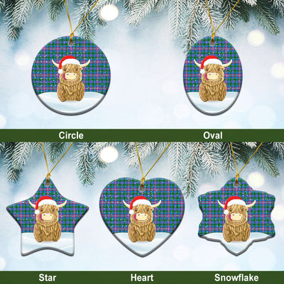 Clan Pitcairn Hunting Tartan Christmas Ceramic Ornament Highland Cows Style