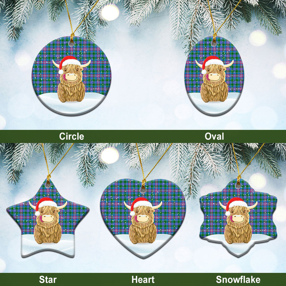 Clan Pitcairn Hunting Tartan Christmas Ceramic Ornament Highland Cows Style WT61 Pitcairn Hunting Tartan Tartan Ornament