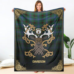 Clan Davidson Ancient Tartan Crest Premium Blanket Celtic Stag Style LJ65 Clan Davidson Tartan Today