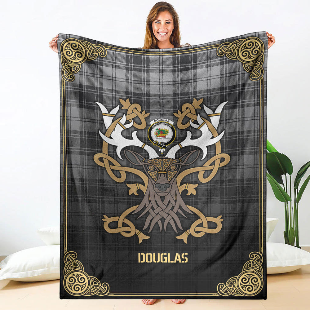 Clan Douglas Grey Modern Tartan Crest Premium Blanket Celtic Stag Style II69 Clan Douglas Tartan Today