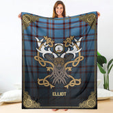 Clan Elliot Ancient Tartan Crest Premium Blanket Celtic Stag Style DK82 Clan Elliot Tartan Today