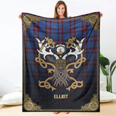 Clan Elliot Modern Tartan Crest Premium Blanket Celtic Stag Style HE40 Clan Elliot Tartan Today