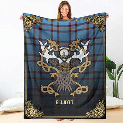 Clan Elliott Ancient Tartan Crest Premium Blanket Celtic Stag Style QV55