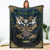 Clan Forbes Ancient Tartan Crest Premium Blanket Celtic Stag Style XG72 Clan Forbes Tartan Today