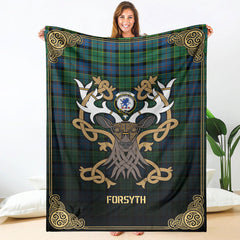 Clan Forsyth Ancient Tartan Crest Premium Blanket Celtic Stag Style FL18 Clan Forsyth Tartan Today