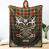 Clan Gibson Tartan Crest Premium Blanket Celtic Stag Style YI64 Clan Hall Tartan Today