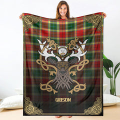 Clan Gibson Tartan Crest Premium Blanket Celtic Stag Style YI64 Clan Hall Tartan Today