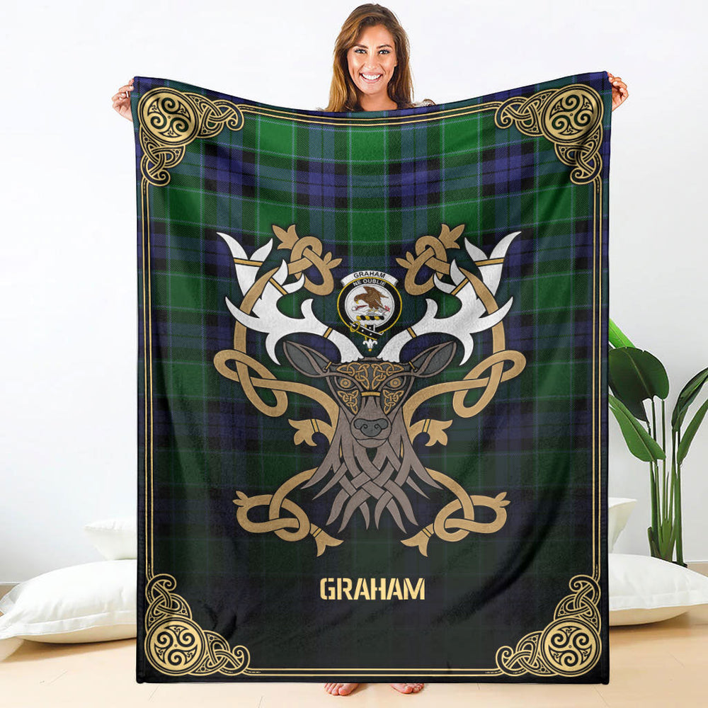 Clan Graham of Menteith Modern Tartan Crest Premium Blanket Celtic Stag Style ZR20 Clan Graham Tartan Today