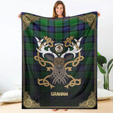 Clan Graham of Menteith Modern Tartan Crest Premium Blanket Celtic Stag Style ZR20 Clan Graham Tartan Today