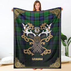 Clan Graham of Menteith Modern Tartan Crest Premium Blanket Celtic Stag Style ZR20 Clan Graham Tartan Today